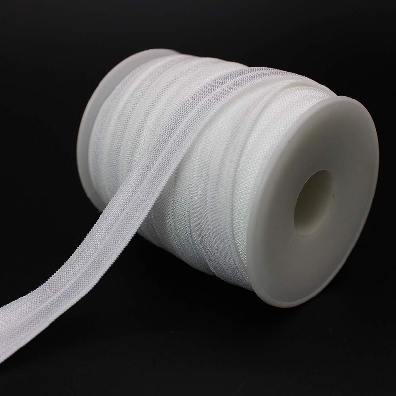 PAMIR TONG 25 Yards 5/8'' Fold Over Elastic FOE Headband Baby Hairbow Soft Foldover Elastic Binding Webbing Tape Craft Sewing (White) - Image 1